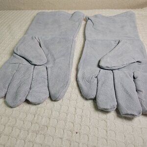 14 Inch Lined Leather Gloves, Heat Resistant BBQ Wood Stove Oven Mitts Fire New